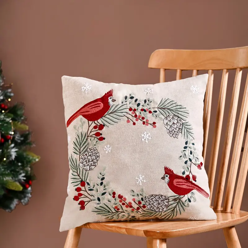 Winter Songbird-Themed Cotton Cushion Cover (40X40 Cm) 1