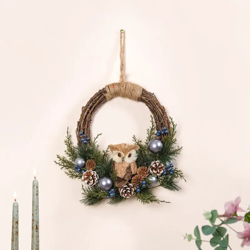 Wise Owl Themed Sustainable Christmas Wreath For Wall Hanging 1