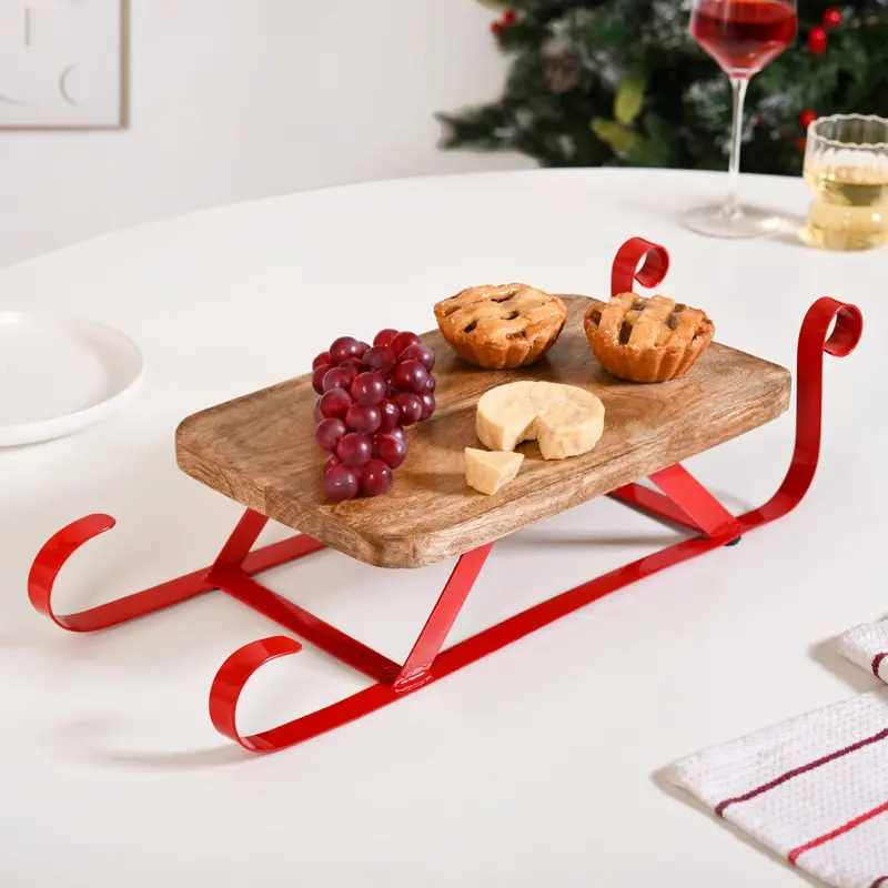 Wooden Sleigh-Shaped Table Riser & Serving Platter 1