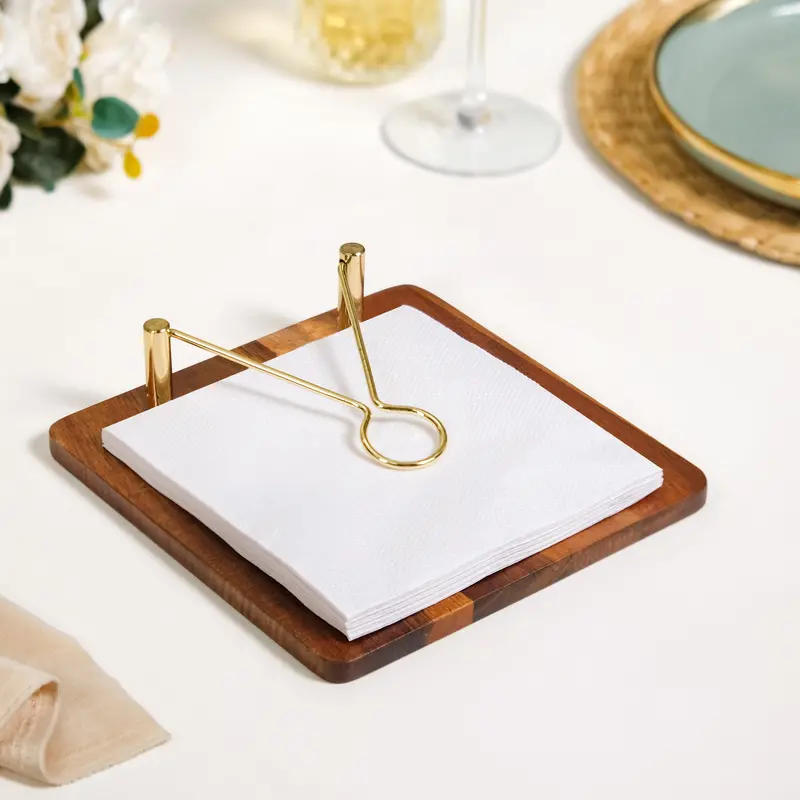 Wooden Tissue Holder With Stainless Steel Clip 1