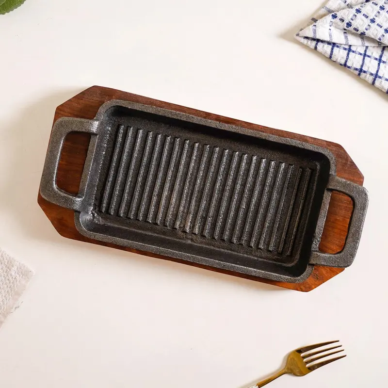 Wooden-Tray Sizzler Hotplate Grill Set 1
