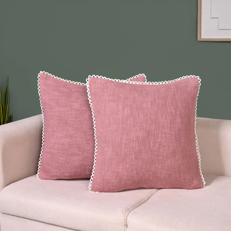 Woven Rose Cushion Covers – 2-Piece Cotton Decor Set Featuring Loop Detail 1