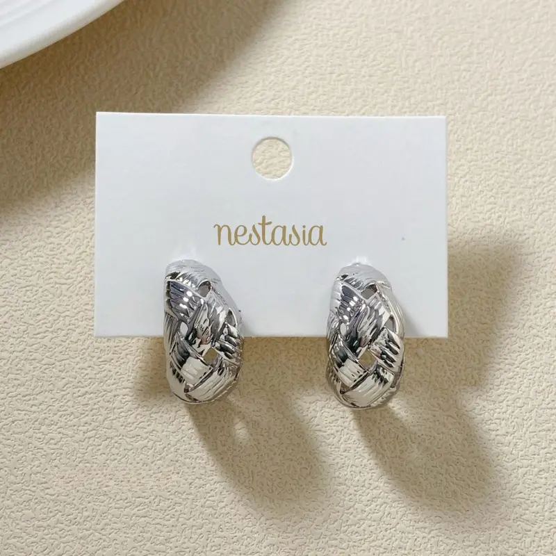 Woven Silver Chic Metal Hoop Earrings 1