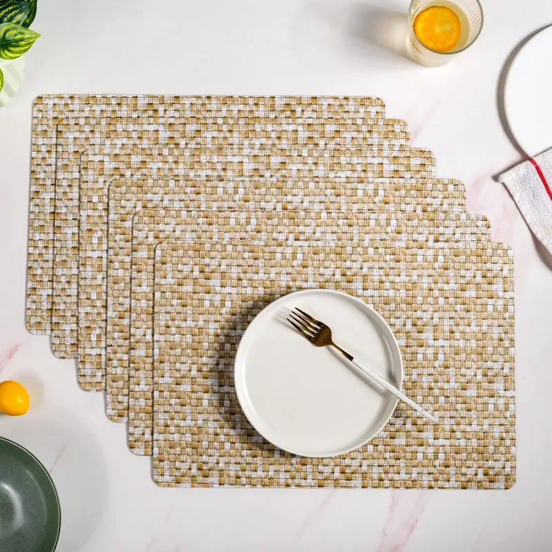 Yellow-And-White Intrecciato Weave Rectangular Table Mats – Set Of 6 1