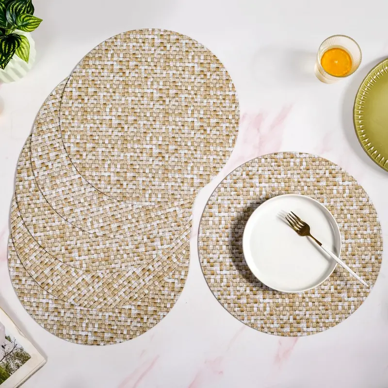 Yellow-And-White Intrecciato Weave Round Table Mats (6-Pack) 1