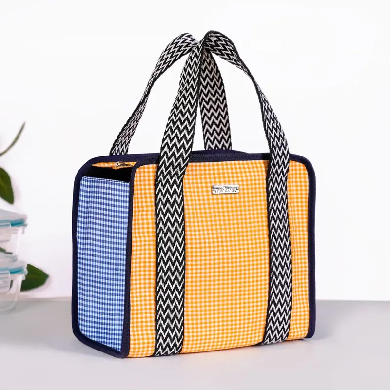 Yellow Checkered Insulated Lunch Bag 1
