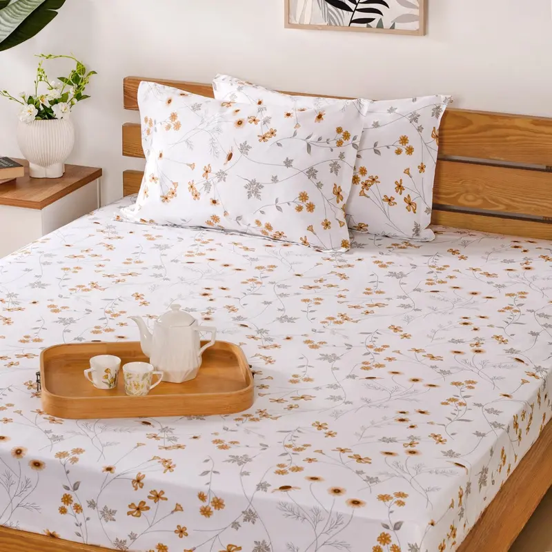 Yellow Floral King Bed Linen – 180 Thread Count 100% Cotton Duvet Set (275X275 Cm) 1