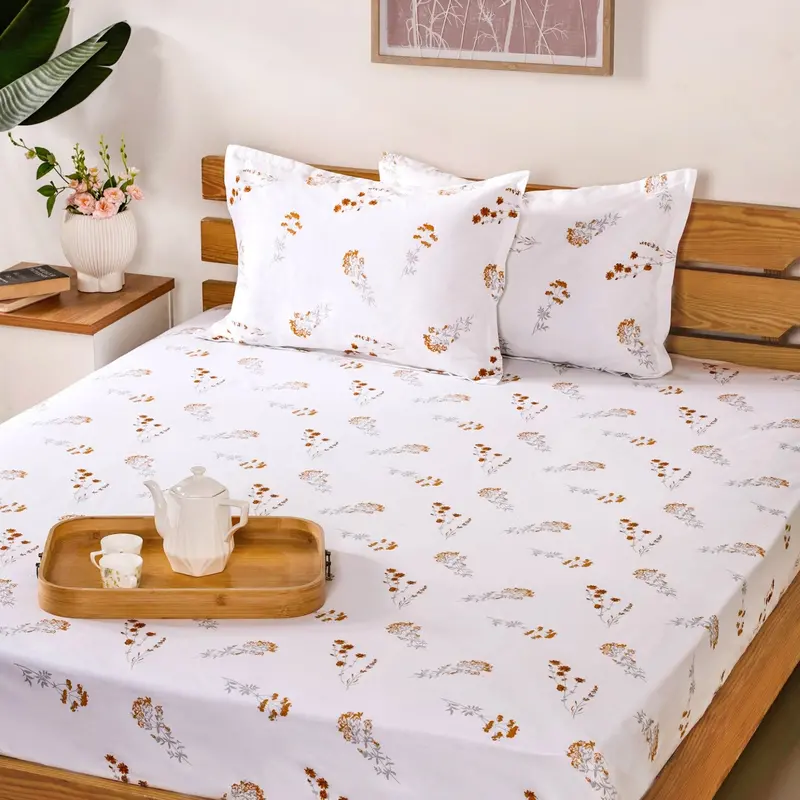 Yellow Floral King Size Bedding Set – 180 Tc Pure Cotton Duvet Cover & Pillowcases (275X275 Cm) 1