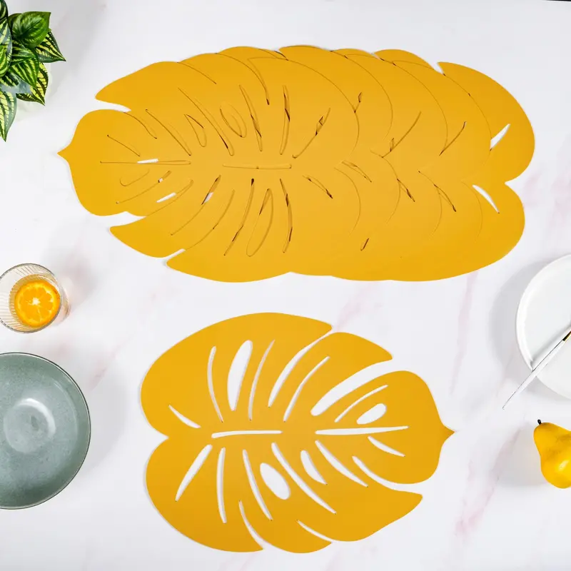 Yellow Laser-Cut Monstera Leaf Table Mats – Set Of 6 1