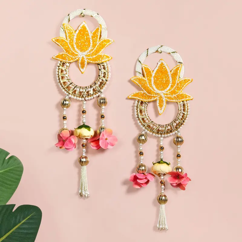 Yellow Lotus Charm Wall Hanging – Dual-Display Spiritual Decor 1