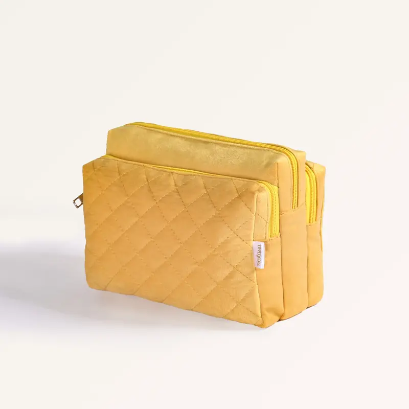 Yellow Velvet Travel Makeup Pouch With Soft Luxe Interior 1