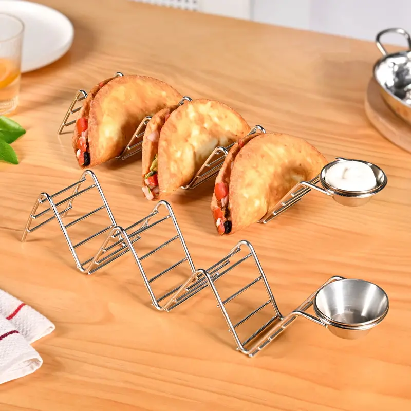 Zig-Zag Stainless Steel Taco Holder Set With Dip Bowls (2 Pcs) 1